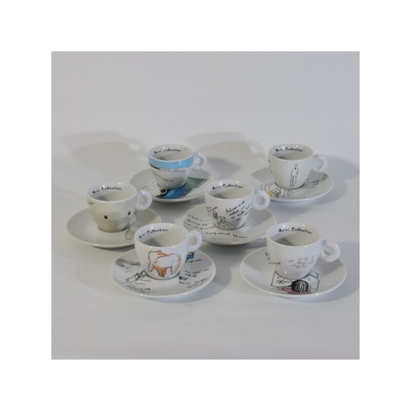 Set of 6 vintage porcelain coffee cups by Shizuka Yokomizo