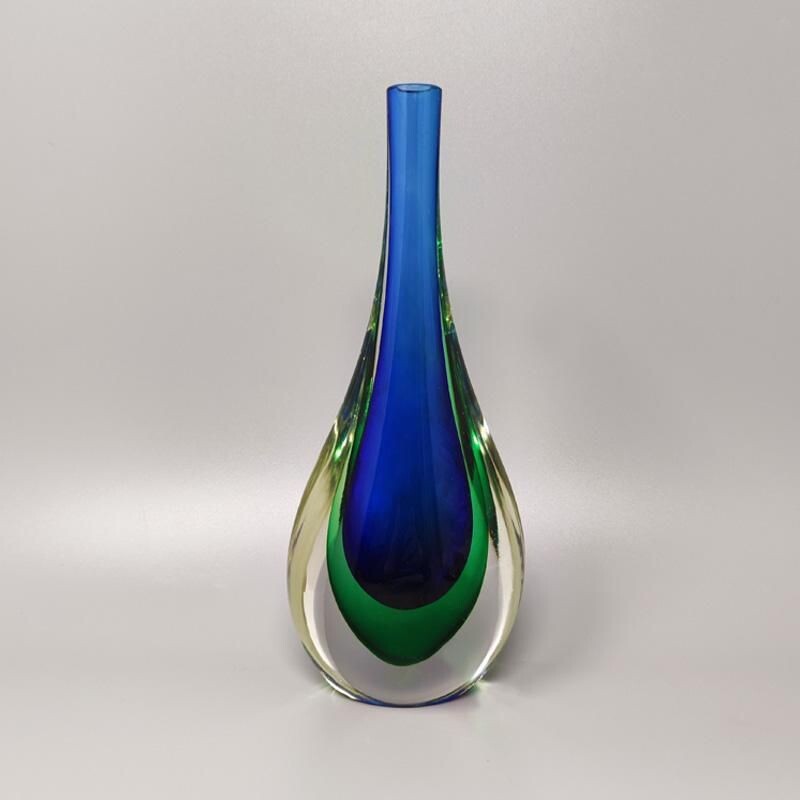 Vintage blue and green vase by Flavio Poli for Seguso, Italy 1960s