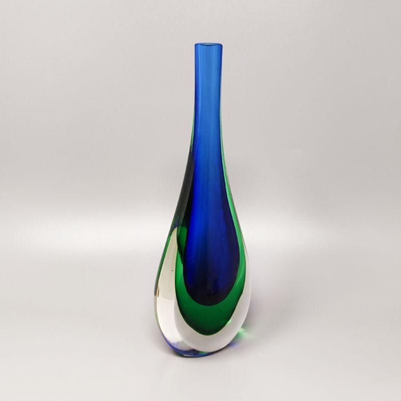 Vase vintage bleu et vert de Flavio Poli pour Seguso, Italie 1960