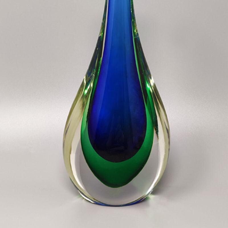 Vase vintage bleu et vert de Flavio Poli pour Seguso, Italie 1960