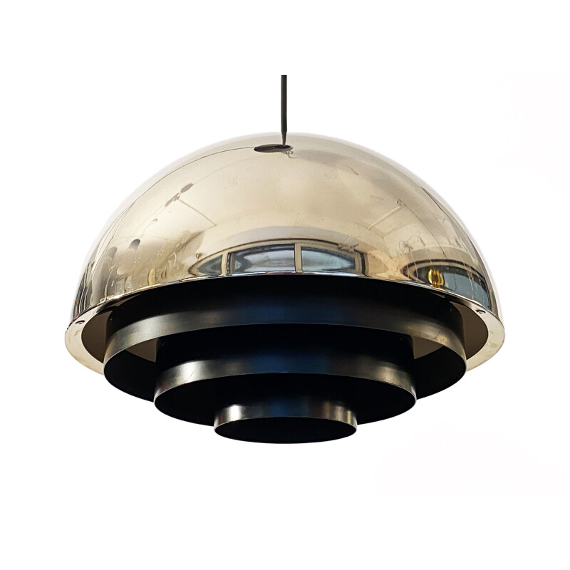 Vintage pendant lamp "Milieu" in golden line by Jo Hammerborg for Fog & Mørup, Denmark 1970s