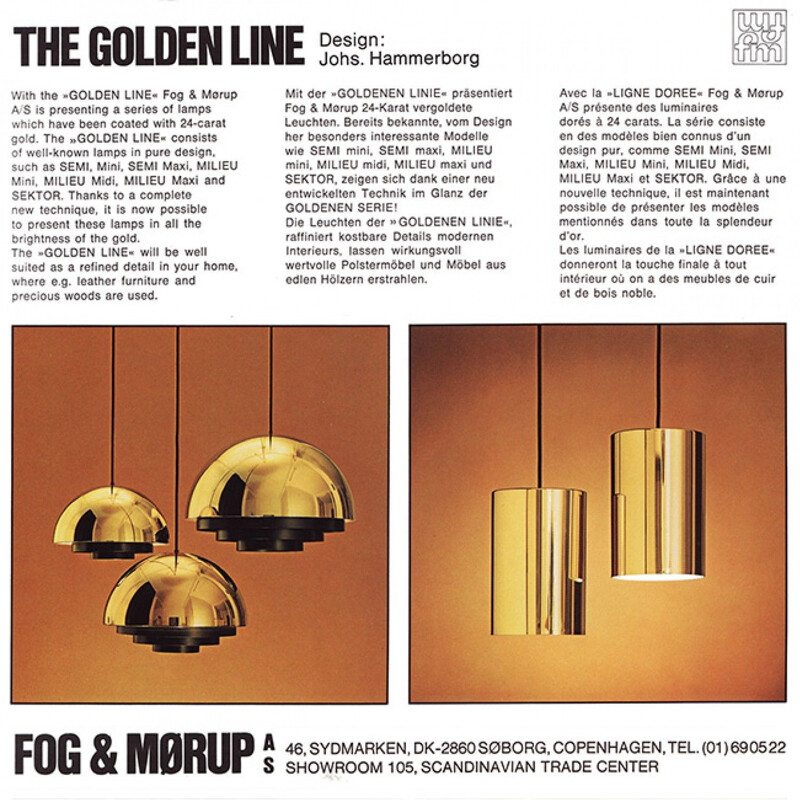 Suspension vintage "Milieu" en ligne dorée par Jo Hammerborg pour Fog & Mørup, Danemark 1970