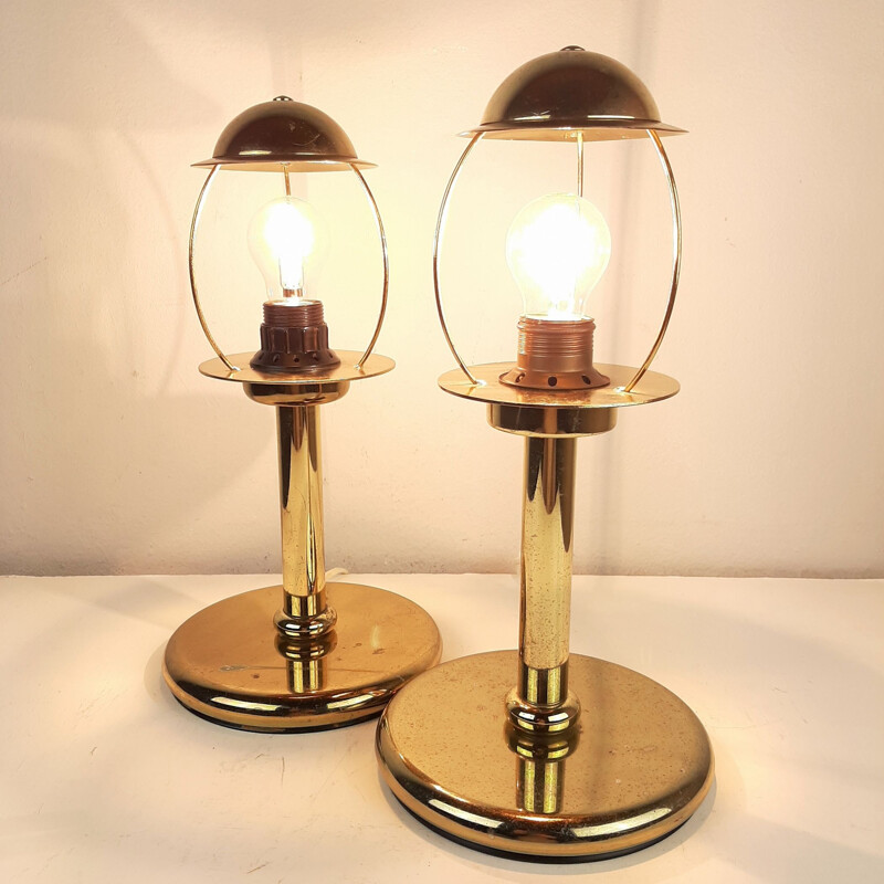 Pair of vintage gilt metal table lamps by Sijaj Hrastnik, Yugoslavia 1970