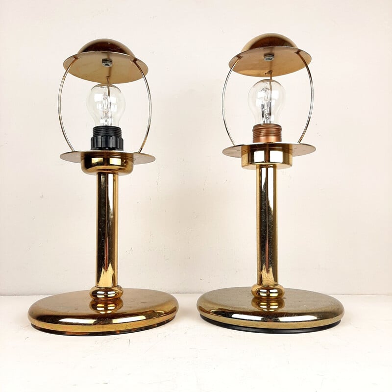 Pair of vintage gilt metal table lamps by Sijaj Hrastnik, Yugoslavia 1970