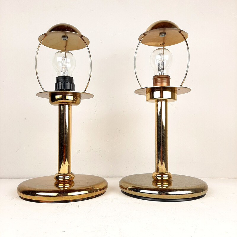 Paire de lampes de table vintage en métal doré par Sijaj Hrastnik, Yougoslavie 1970