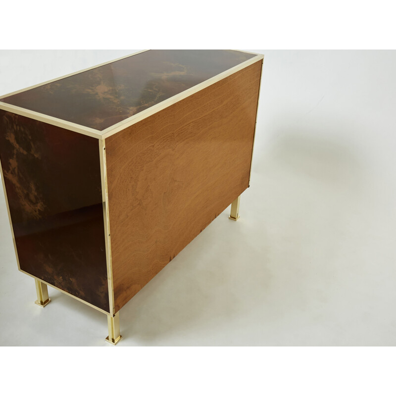 Vintage lacquer and brass chest of drawers by Jansen, 1970