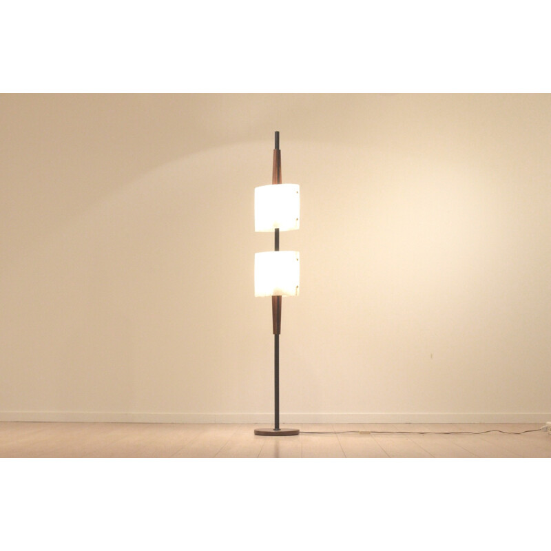 Maison Arlus floor lamp in teak and metal - 1950s