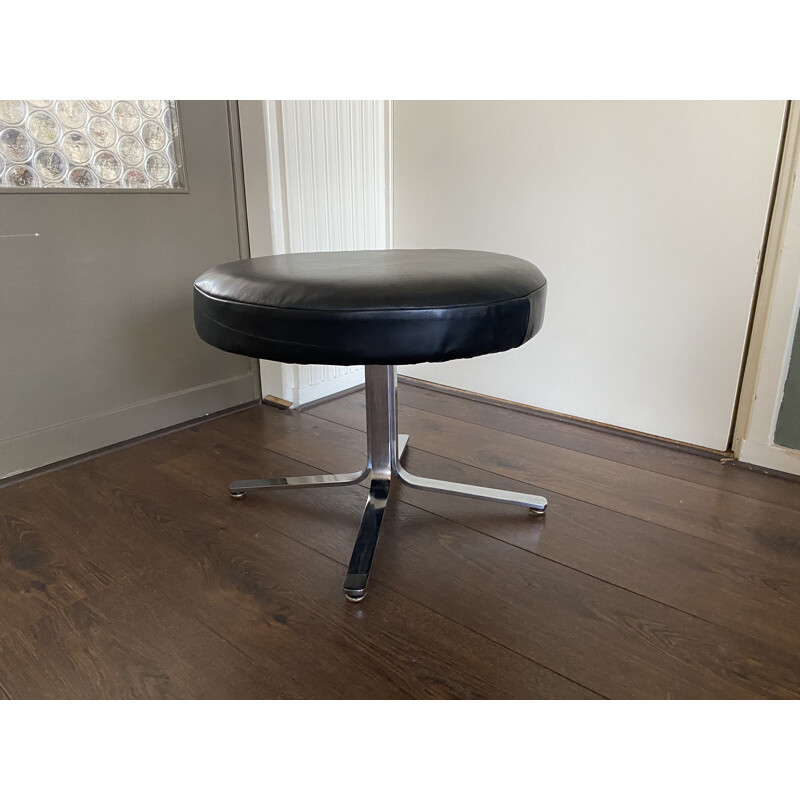 Vintage modernist chrome and leather stool, 1970s