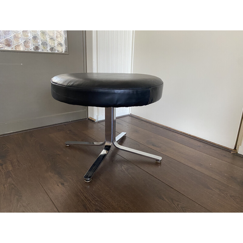 Vintage modernist chrome and leather stool, 1970s