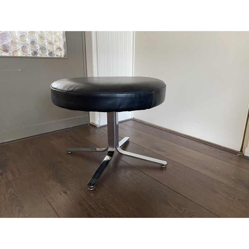 Vintage modernist chrome and leather stool, 1970s