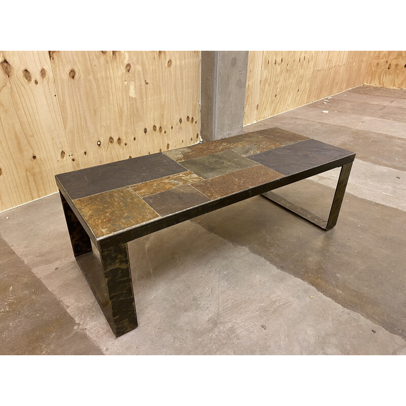Mid-century Brutalist steel and slate coffee table, 1960s