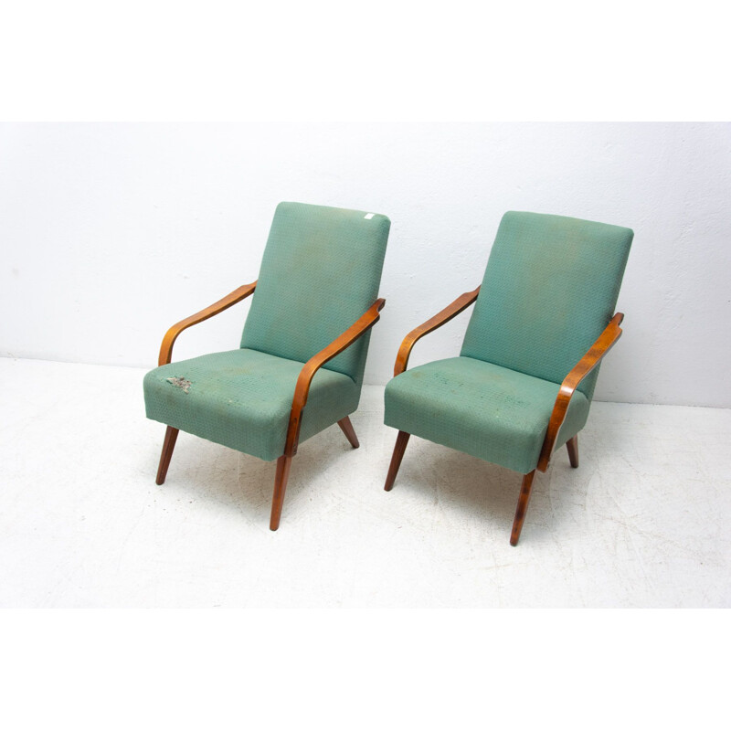 Paar vintage beukenhouten fauteuils van Jaroslav Šmídek, Tsjechoslowakije 1960