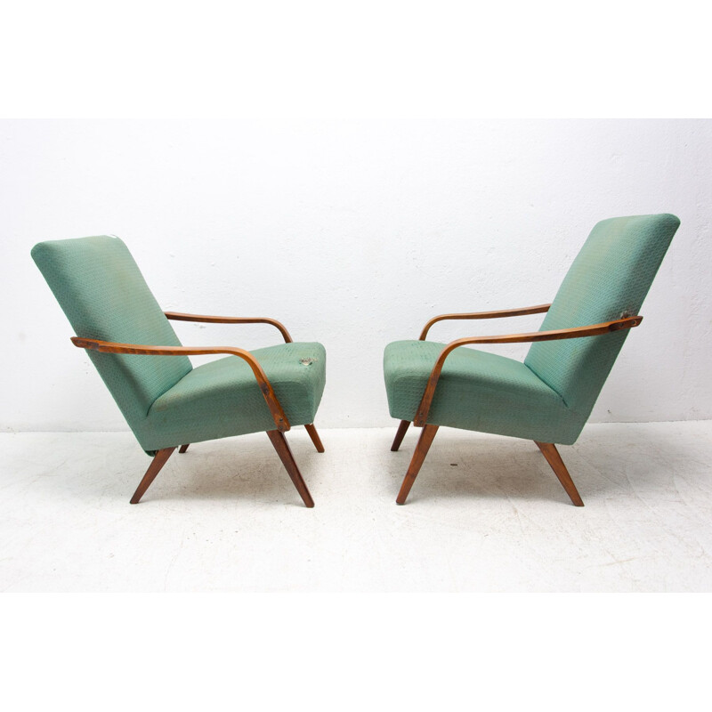 Paar vintage beukenhouten fauteuils van Jaroslav Šmídek, Tsjechoslowakije 1960