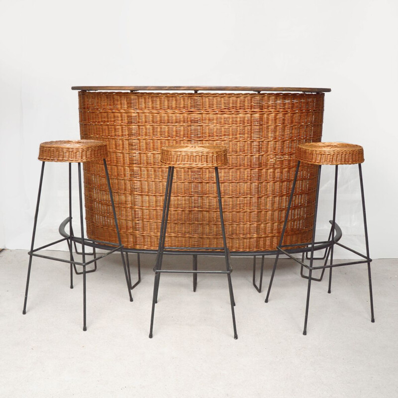 Vintage-Barset aus Rattan, 1950