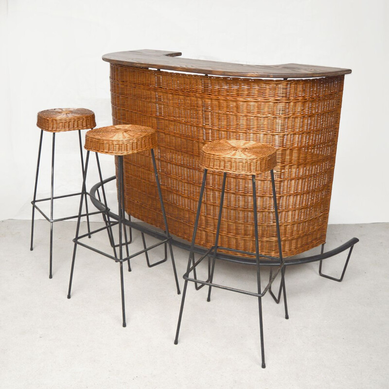 Vintage-Barset aus Rattan, 1950