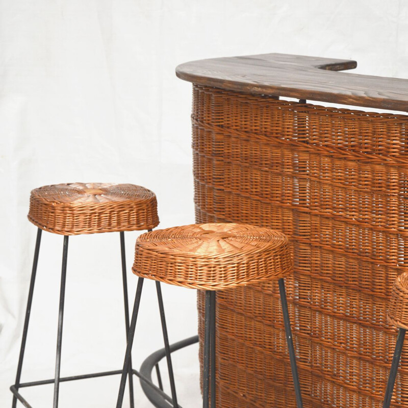 Vintage rattan bar set, 1950