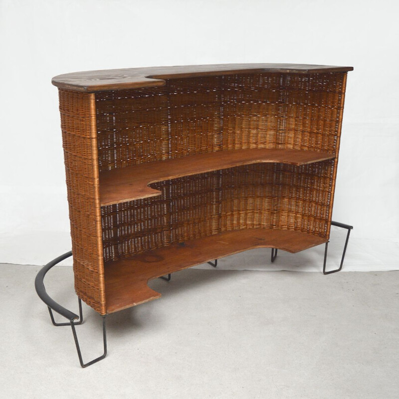 Set da bar in rattan vintage, 1950