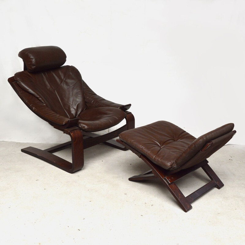 Vintage Kroken armchair with ottoman by Ake Fribyter for Nelo, Sweden 1970