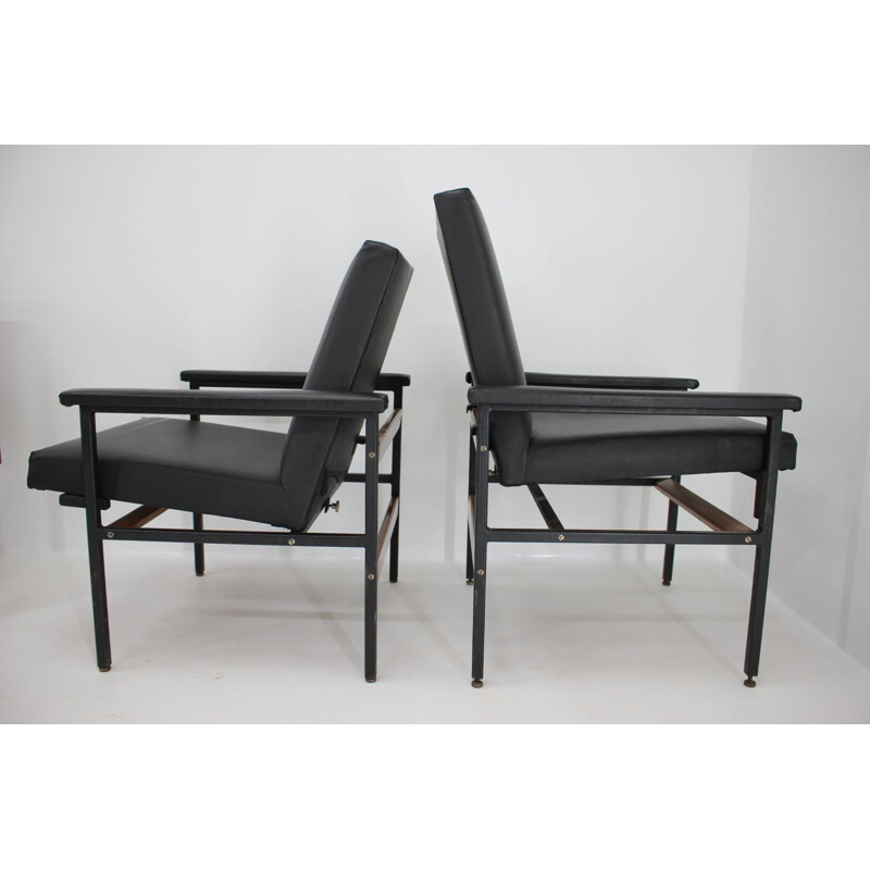 Vintage adjustable black leatherette living room set, Czechoslovakia 1970s