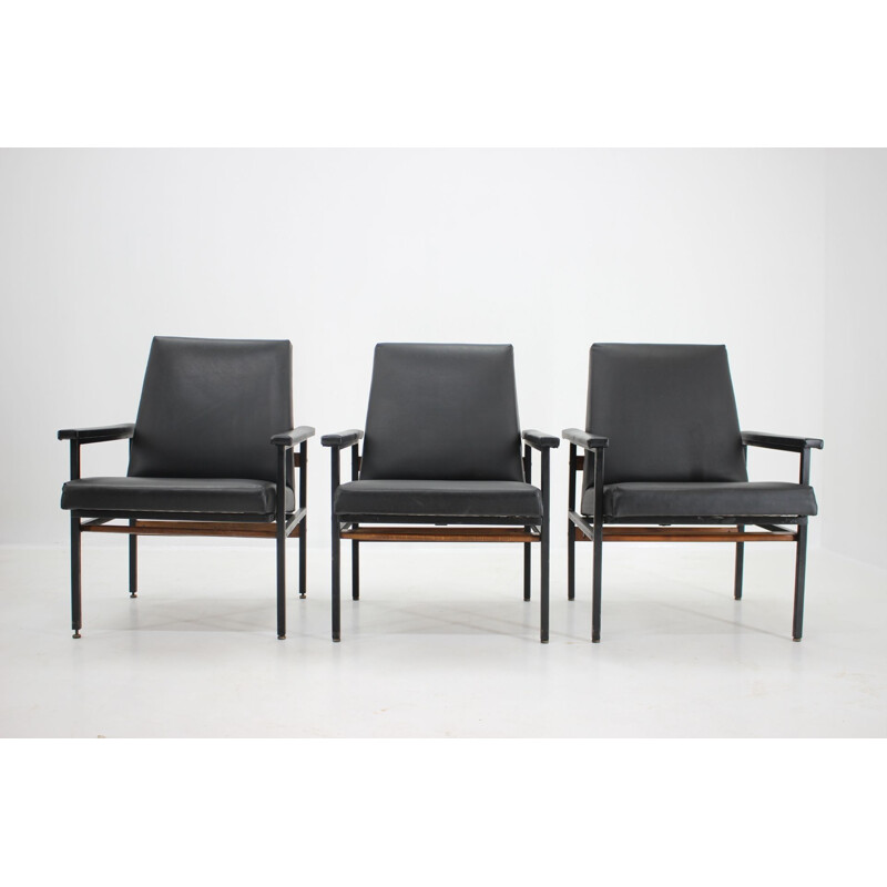 Vintage adjustable black leatherette living room set, Czechoslovakia 1970s