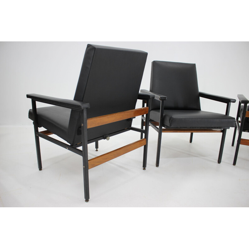 Vintage adjustable black leatherette living room set, Czechoslovakia 1970s