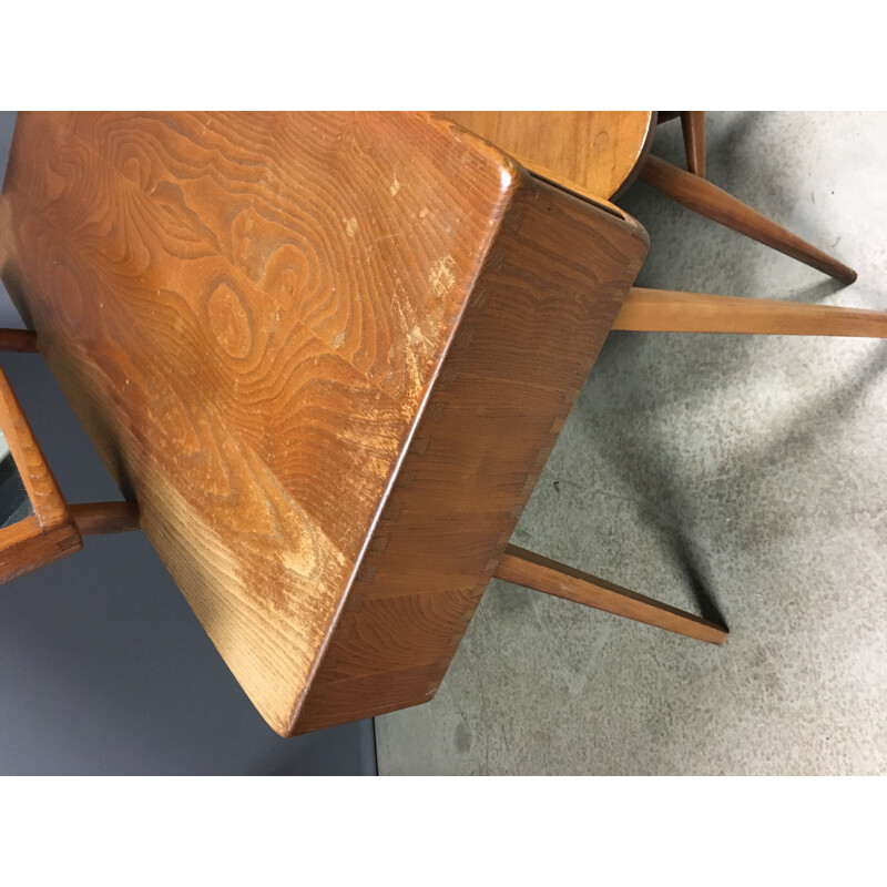 Vintage dressing table and chair with glass and wood drawers by Ercol, 1960