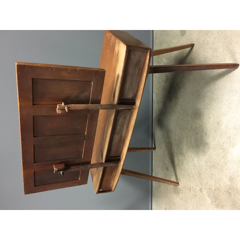 Vintage dressing table and chair with glass and wood drawers by Ercol, 1960