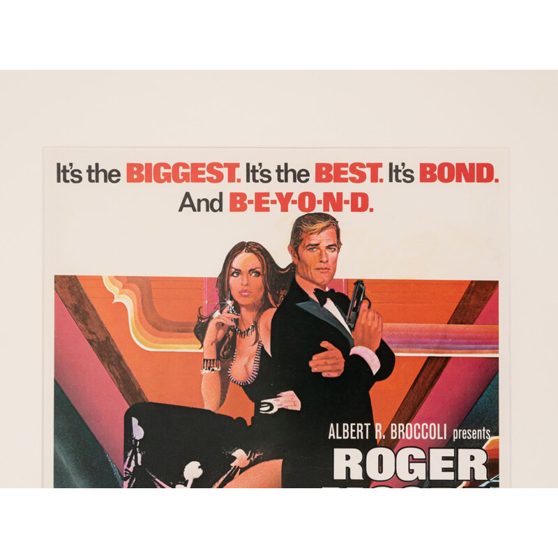 Cartaz de filme vintage "The Spy Who Loved Me" em madeira de Roger Moore para Bob Peak, 1977