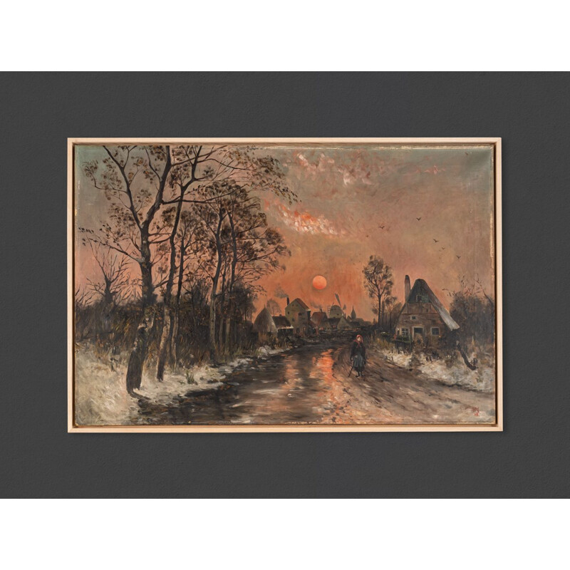 Huile sur toile vintage en bois de frêne