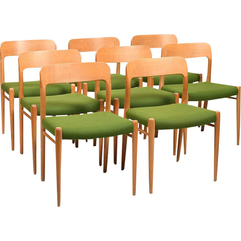 Ensemble de 8 chaises vertes danoises vintage par Niels Otto Møller pour J.L. Møllers Møbelfabrik, 1960