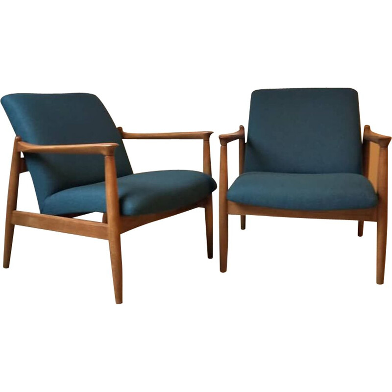 Pair of vintage beechwood armchairs by Hedmund Homa, 1960