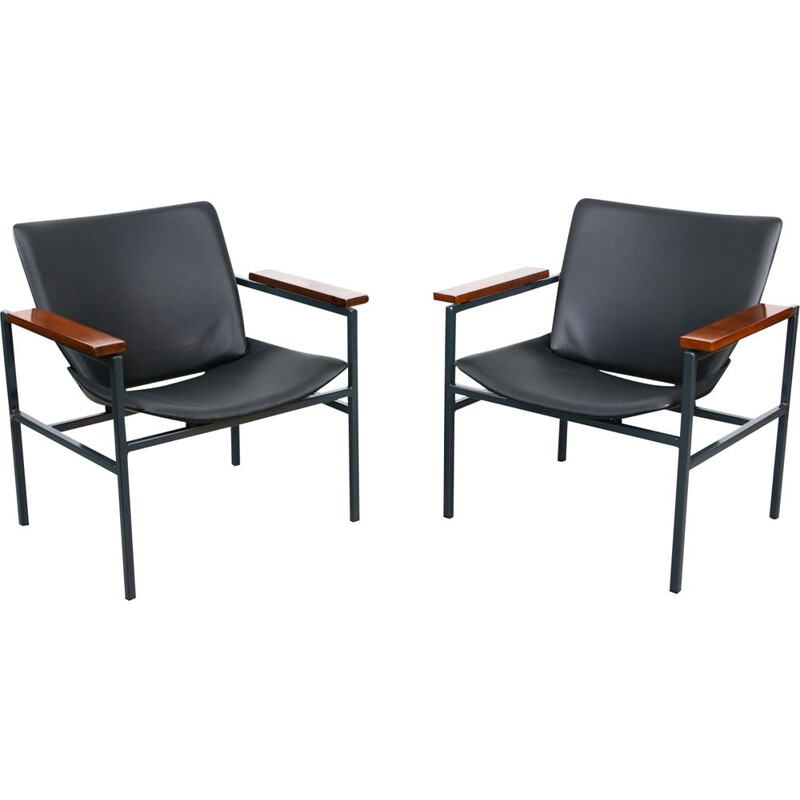 Pair of vintage beechwood armchairs and an iron profile by Niko Kralj for Stol, 1950