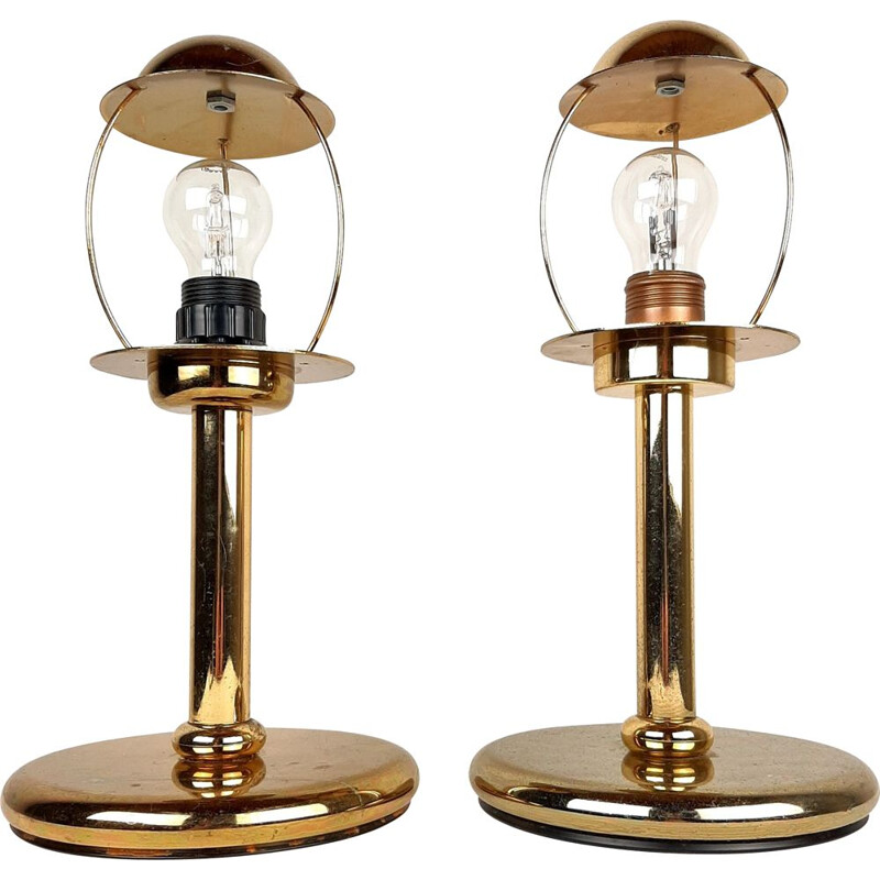 Pair of vintage gilt metal table lamps by Sijaj Hrastnik, Yugoslavia 1970