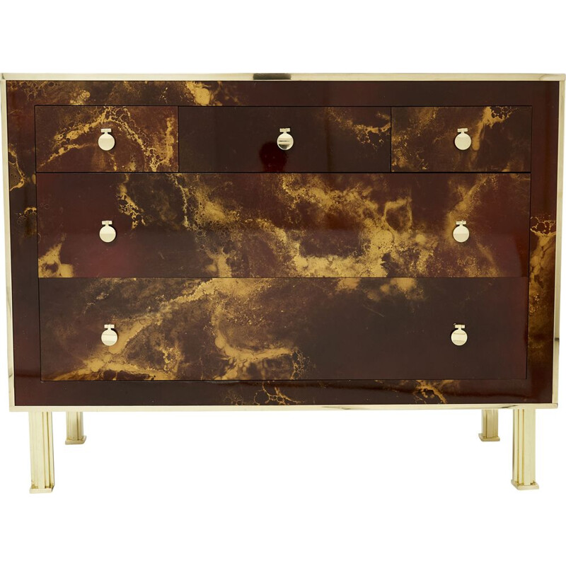 Vintage lacquer and brass chest of drawers by Jansen, 1970
