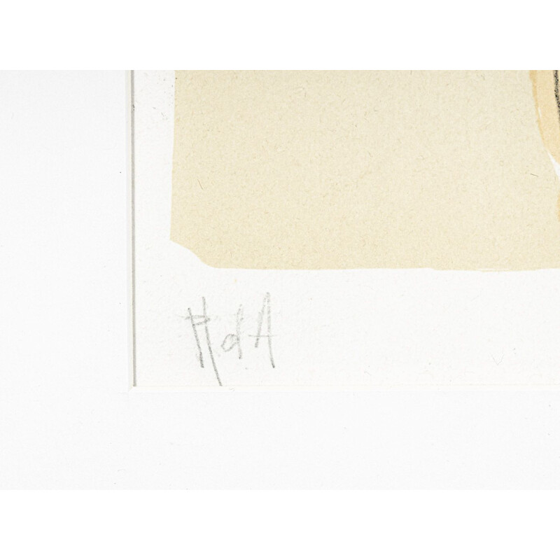 Litografia a colori su carta di legno d'epoca Cavaliere nudo