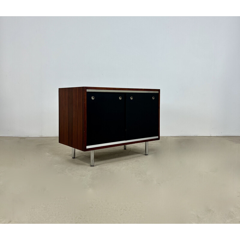 Vintage sideboard with two black sliding doors by Georges Nelson for Herman Miller, 1970s