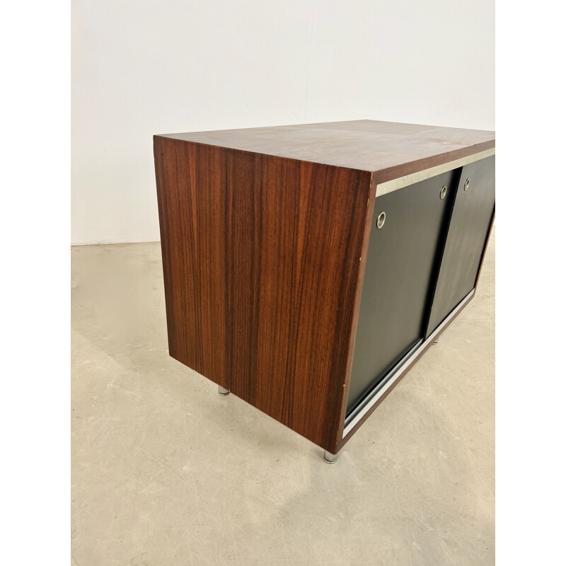 Vintage sideboard with two black sliding doors by Georges Nelson for Herman Miller, 1970s