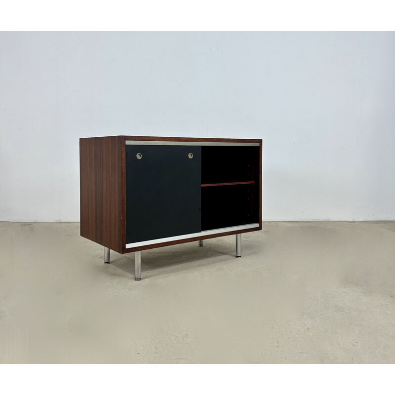 Vintage sideboard with two black sliding doors by Georges Nelson for Herman Miller, 1970s