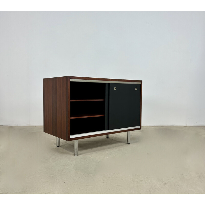 Vintage sideboard with two black sliding doors by Georges Nelson for Herman Miller, 1970s