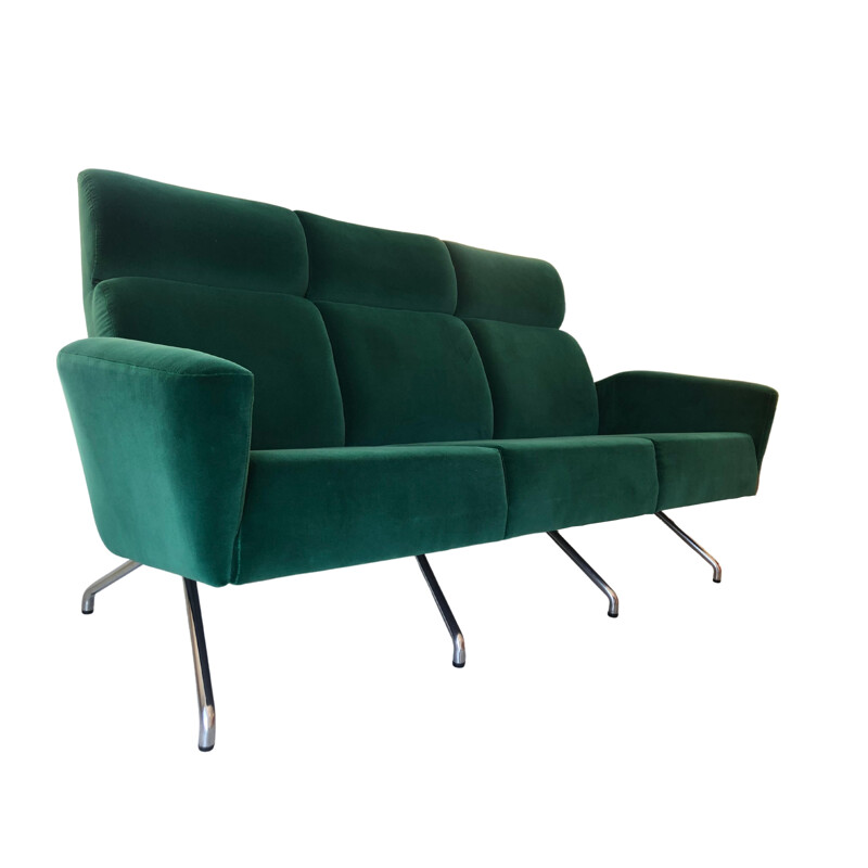 Vintage 3 seater velvet sofa by Guy Besnard, France 1960s