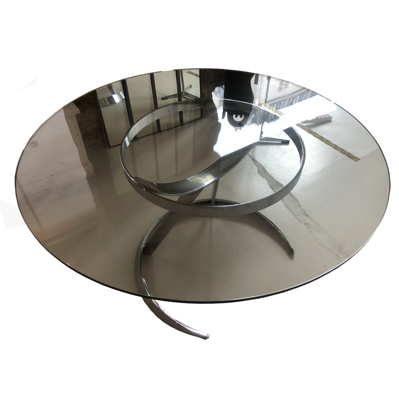 Vintage glass round table by Boris Tabacoff, France 1970s