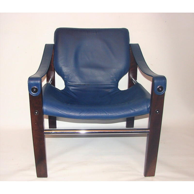 Vintage Safari fauteuil in hout en leer van Maurice Burke, 1960