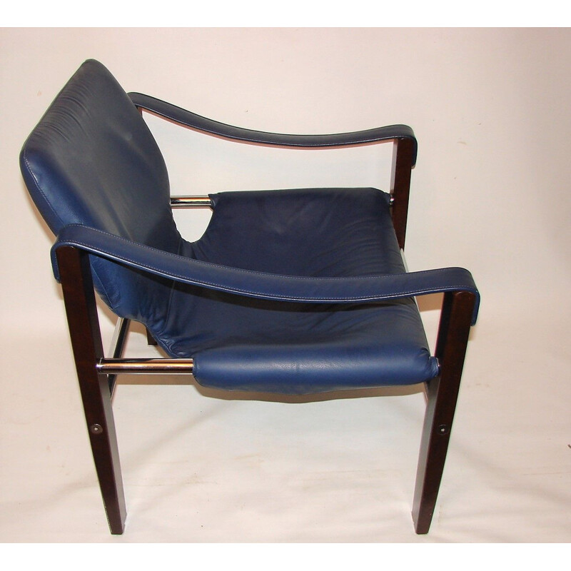 Fauteuil vintage Safari en bois et cuir par Maurice Burke, 1960