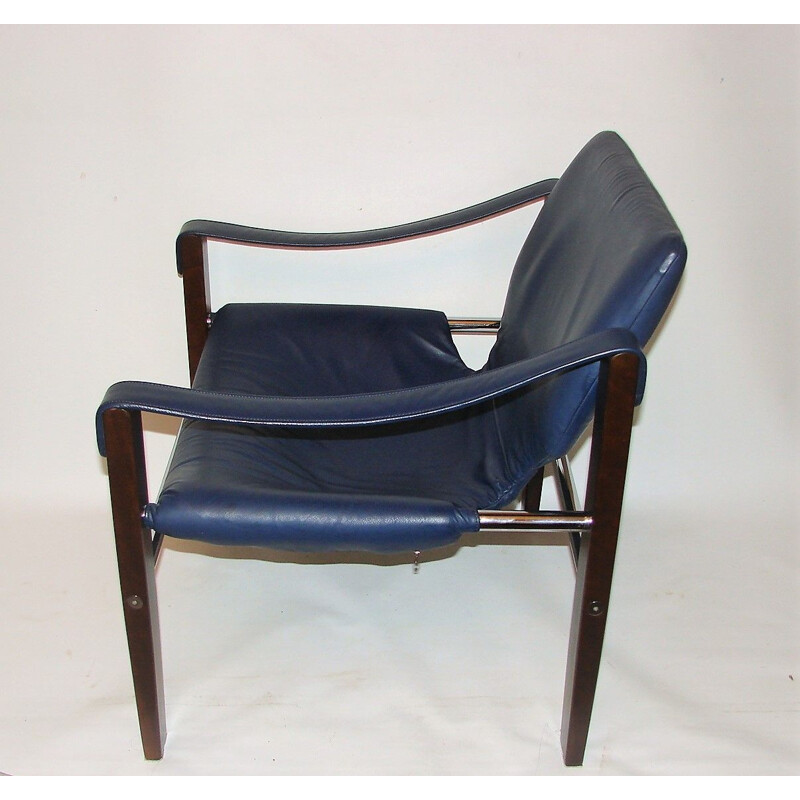 Vintage Safari wood and leather armchair by Maurice Burke, 1960s