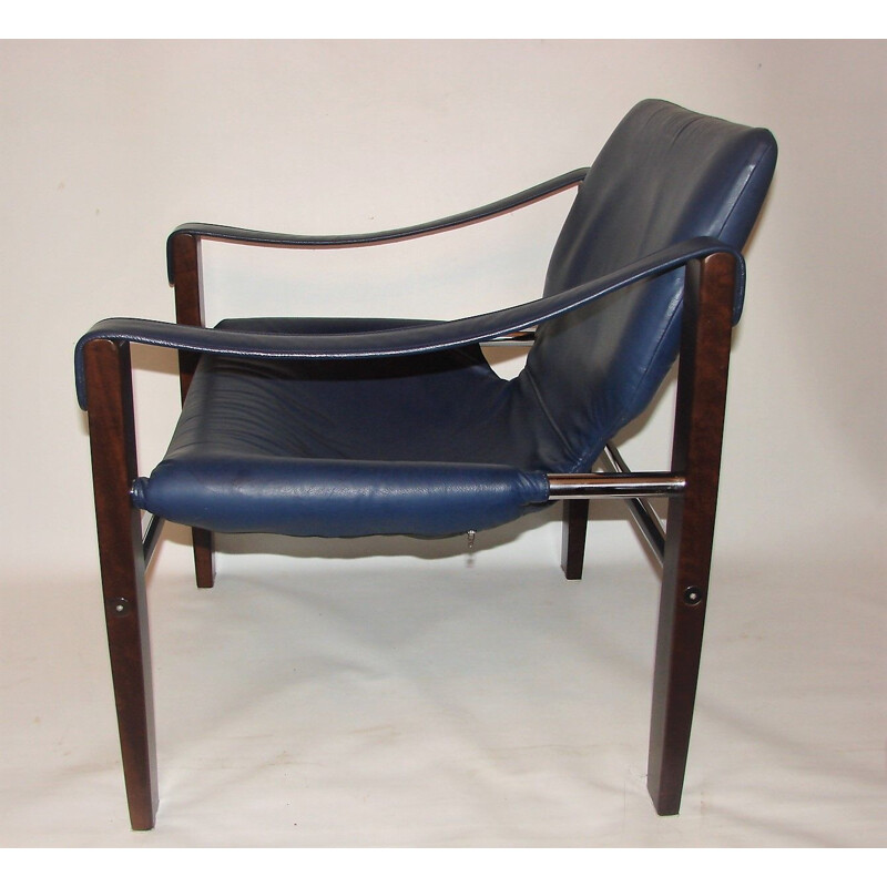 Vintage Safari fauteuil in hout en leer van Maurice Burke, 1960