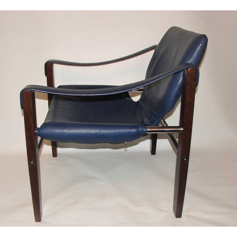 Vintage Safari wood and leather armchair by Maurice Burke, 1960s