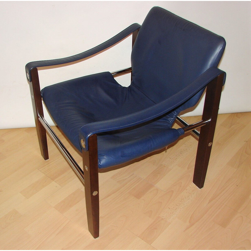 Vintage Safari wood and leather armchair by Maurice Burke, 1960s