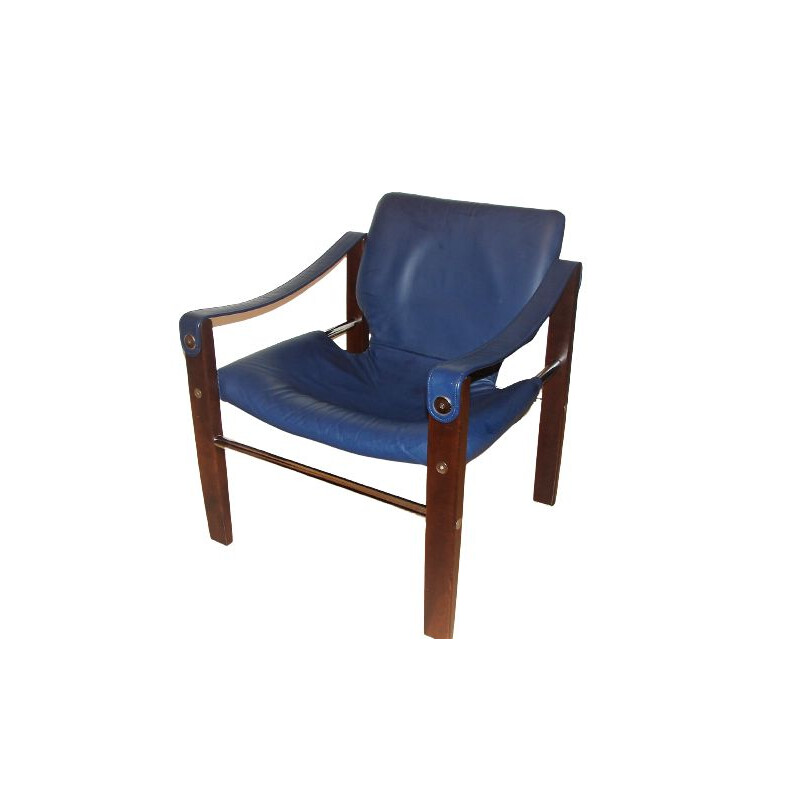 Vintage Safari Sessel aus Holz und Leder von Maurice Burke, 1960