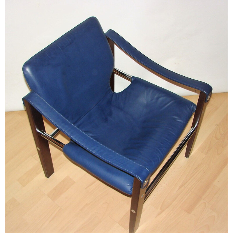 Fauteuil vintage Safari en bois et cuir par Maurice Burke, 1960