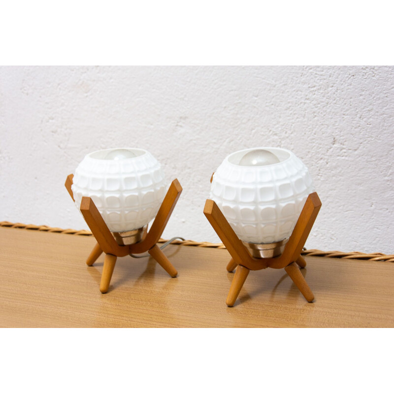 Pair of mid century table lamps by Drevo Humpolec, Czechoslovakia 1960s